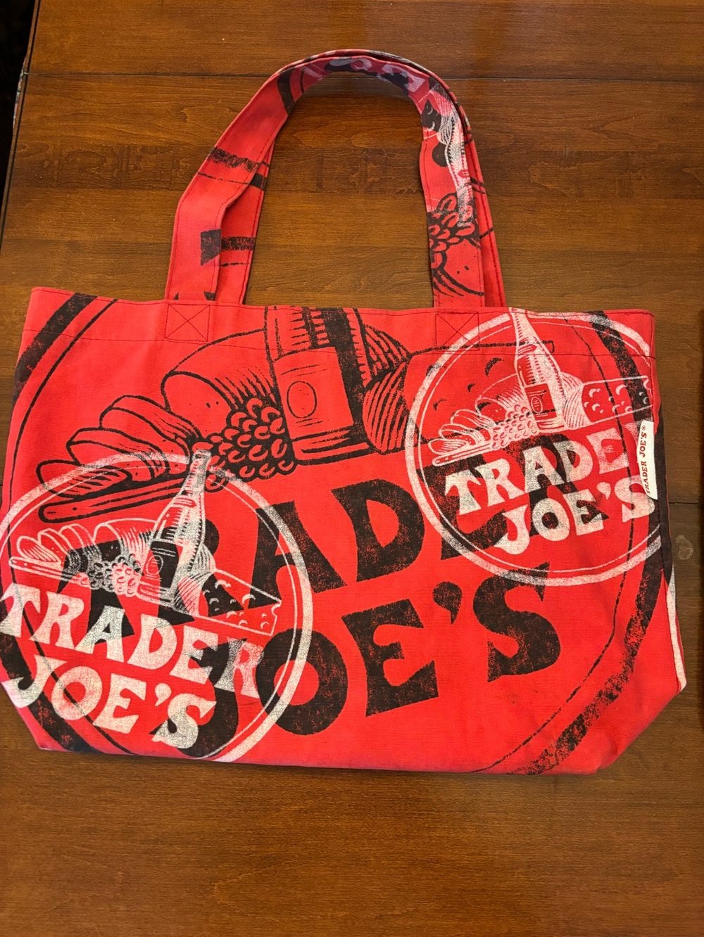 Trader Joe's Wine Motif Red Canvas Tote 19”x13”